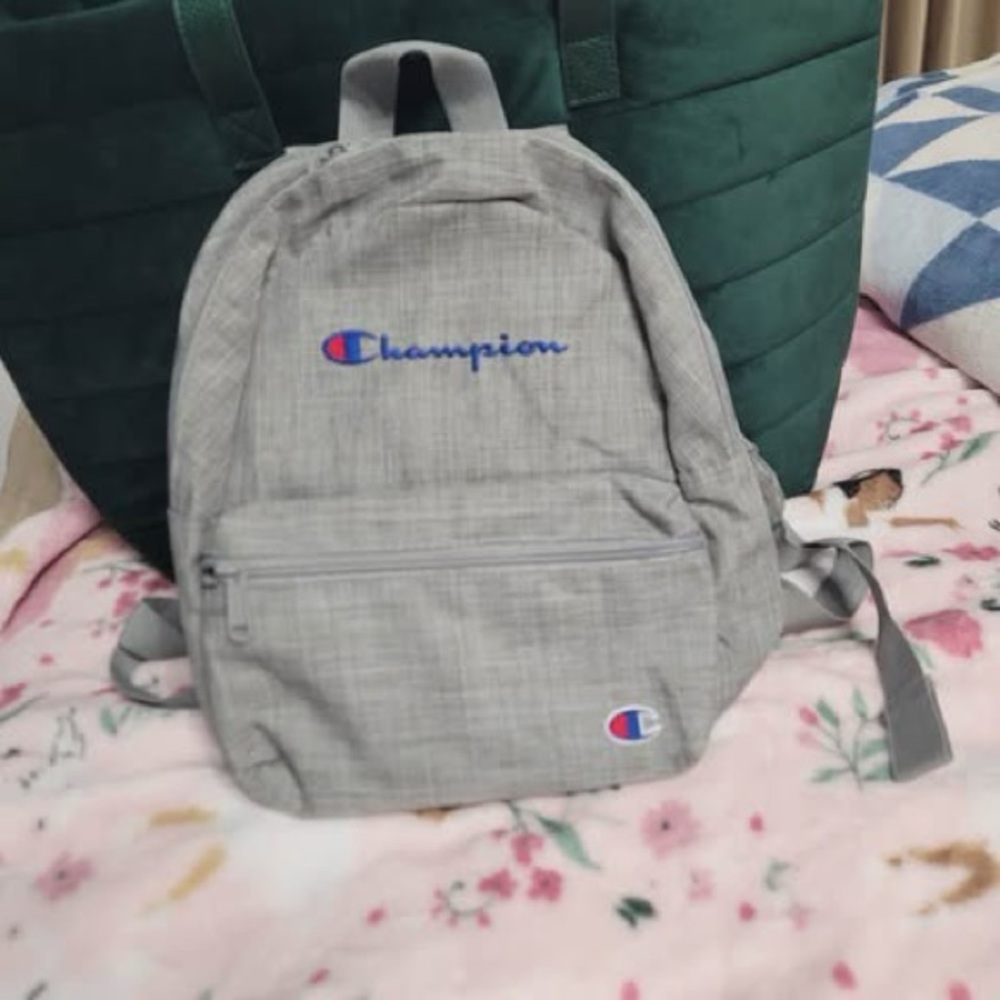 Kids Champion Gray Mini Backpack with Blue Logo Accent